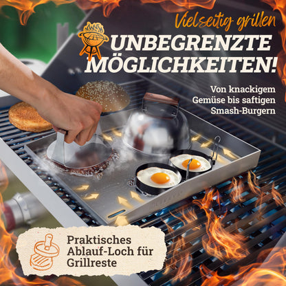 LIKAYA® Plancha Grillplatte Edelstahl - 30x40cm mit Spachtelset