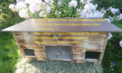 Igelfutterhaus mit Beobachtungsfenster Igelhotel - Edel geflammt