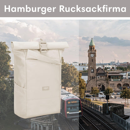 LARKSON No 4 Rolltop Rucksack Beige mit Laptopfach, wasserabweisend