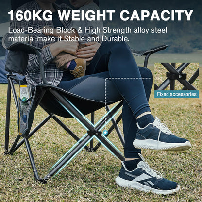 EVER ADVANCED Luxus Campingstuhl Faltbar 160KG Belastbar Ultragroß mit Hoher Rückenlehne, Bequemer Klappstuhl mit Seitentsche & Getränkehalter für Camping Garten Balkon Anglen, Gartenstuhl Angelstuhl
