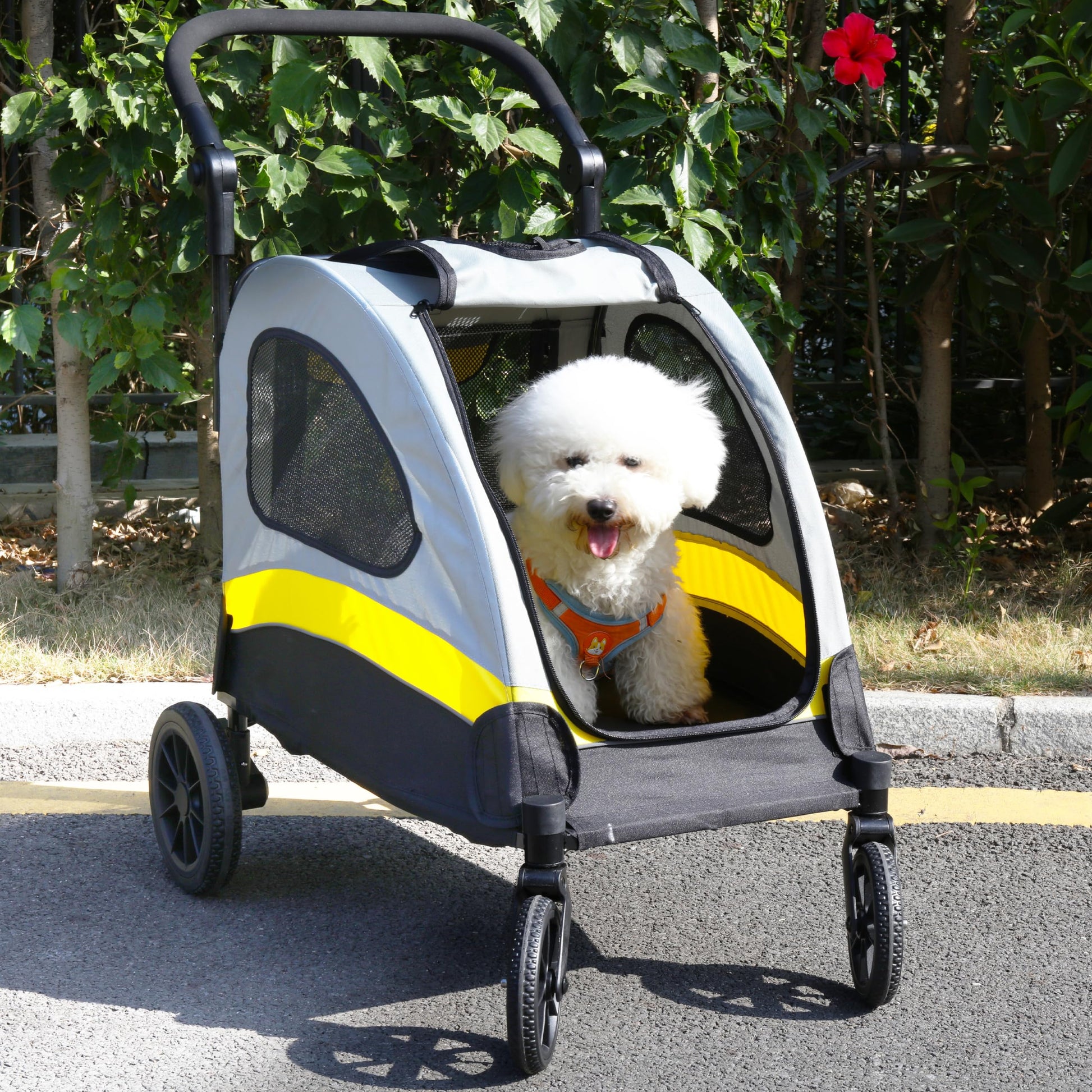 BingoPaw Hundebuggy Faltbar – Für Hunde & Katzen bis 20kg. Faltbarer Buggy. Transportiert Hunde und Katzen sicher.