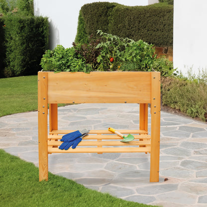 HABAU Hochbeet Hanna aus Holz mit Vlies und Ablage, hellbraun