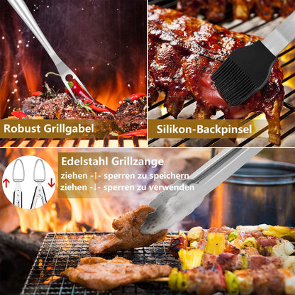 Herogo Grillbesteck Set 6-teilig Edelstahl mit Tragetasche