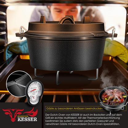 KESSER Dutch Oven Set 7,3 Liter Gusseisen Feuertopf mit Deckelheber