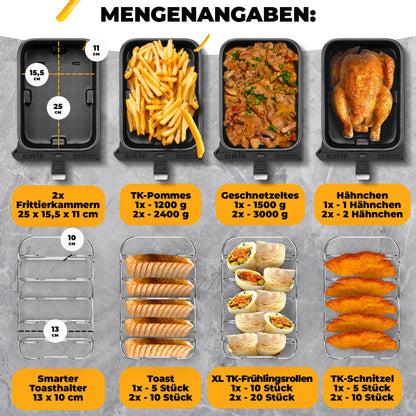 Stillstern Duo-Fry Heissluftfritteuse 8 L, 2 Kammern, 2400 W