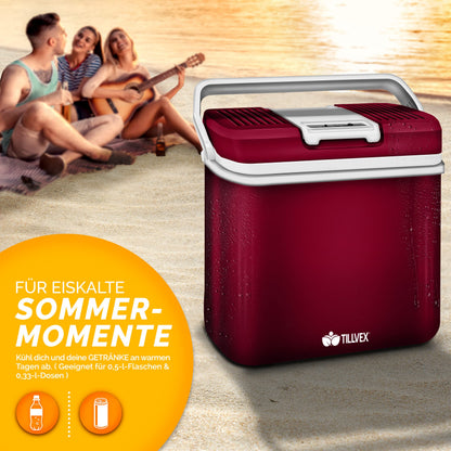 tillvex Kühlbox elektrisch 24L 12V/230V Kühlen/Wärmen - Rot