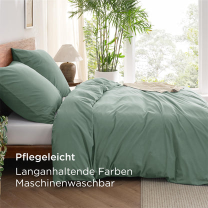 BEDSURE Bettwäsche Set 135x200 cm Baumwolle Salbeigrün 4teilig
