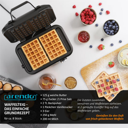 Arendo Doppel-Waffeleisen für belgische Waffeln, 1200 Watt