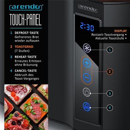 Arendo Frukost Touch Compact Toaster, 2 Scheiben, Edelstahl