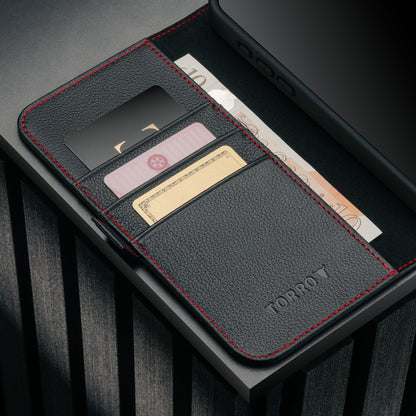 TORRO Echtleder-Klapphülle für iPhone 17 Pro, Standfunktion, Schwarz