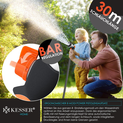 KESSER Flexibler Gartenschlauch 30 m, dehnbar, Sprühpistole, Anthrazit
