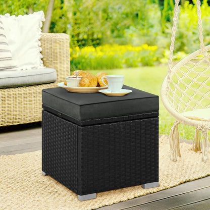 Yaheetech Rattanhocker 2er-Set mit Stauraum und Kissen, Schwarz-Grau