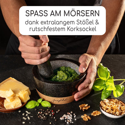 JUNGTHAL Mörser mit Stössel aus Granit mit Korksockel, Ø 16 cm