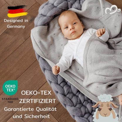 MIRARI Babydecke Merino Wolle Neugeborene Winter 75x100 cm