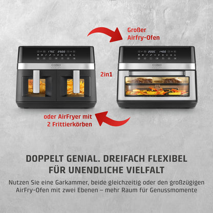 CASO AirFry DuoChef Heissluftfritteuse – 2in1 Air Fryer 14L Ofen