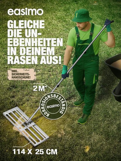 easimo Rasenrakel 114x25 cm aus Stahl mit 2,13 m Stange