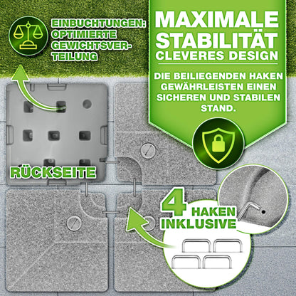 tillvex Sonnenschirmständer 90 L / 120 kg, 4-teilig, für Ampelschirm