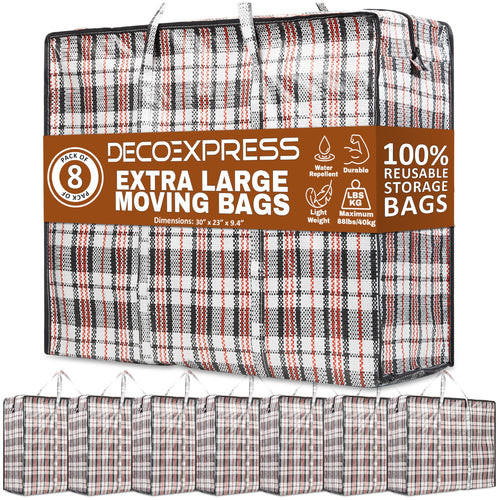 DECO EXPRESS Wäschesack XXL 75 l mit Reissverschluss, 8er-Pack – Aufbewahrungstasche mit Tragegriffen