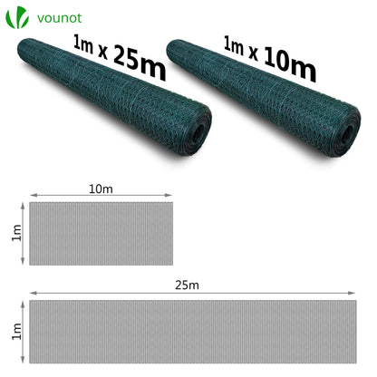 VOUNOT Maschendrahtzaun Sechseckgeflecht 13 mm, 100 cm x 25 m, Grün