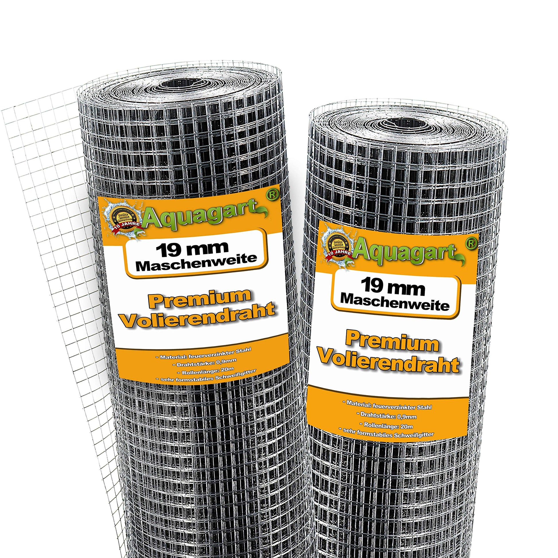 Aquagart Volierendraht verzinkt 19x19 mm - Hasendraht 100 cm. Silber-graues Drahtgeflecht mit quadratischen Maschen. Für Tiergehege und Volieren.