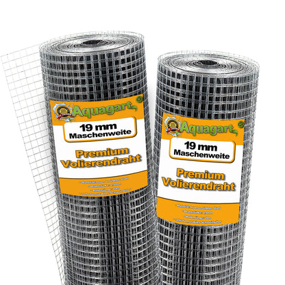 Aquagart Volierendraht verzinkt 19x19 mm - Hasendraht 100 cm. Silber-graues Drahtgeflecht mit quadratischen Maschen. Für Tiergehege und Volieren.