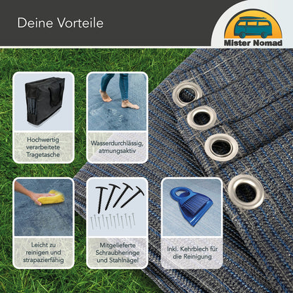 Mr Nomad Vorzeltteppich 3x2.5 m – HDPE Campingteppich mit Tragetasche