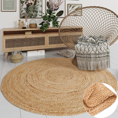 MY-RUG Nitin Juteteppich - Rund 150cm Braun Outdoor. Runder, brauner Juteteppich. Bietet natürlichen, strapazierfähigen Bodenbelag für den Außenbereich.