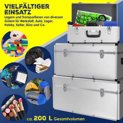 Masko 3er Set Alu Boxen – Transport-, Werkzeug- & Lagerkisten