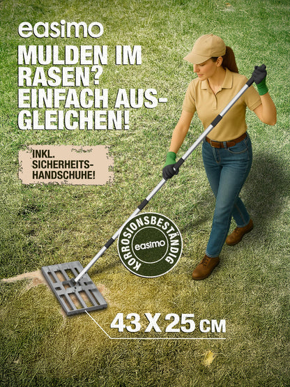 easimo Rasenrakel 43x25 cm mit 2,00 m Stange aus Stahl