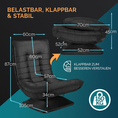 Casaria® verstellbarer Boden-Lounge-Sessel – drehbar, schwarz