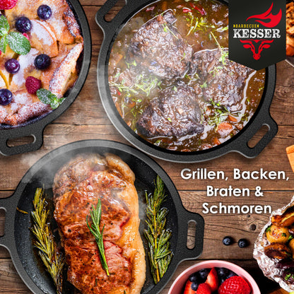 KESSER Dutch Oven Set 7,3 Liter Gusseisen Feuertopf mit Deckelheber