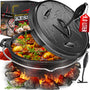 KESSER® Dutch Oven Set BBQ 9L - Gusseisen Feuertopf mit Füssen, schwarz. Zum Kochen, Backen, Braten im Freien über Feuer.